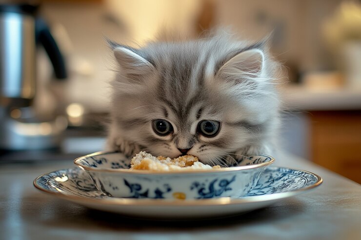 A cat enjoying a balanced meal in a clean dish 2
